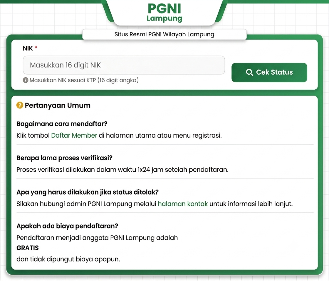 Cara Mudah Cek Status Pendaftaran Anggota PGNI Lampung Secara Online